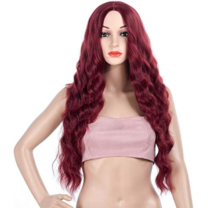 DILLARDS Wine Red Europe And America Wig Chemical Fiber Ladies Head Cover In The Corn Wave Pattern Wig-027R - Image 5